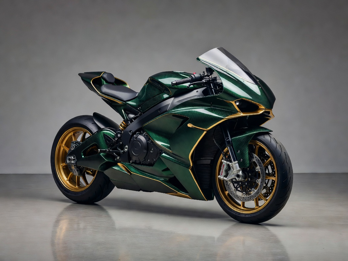 Aston Martin AMB 001 Pro featuring green-tinted carbon fiber chassis and gold detailing
